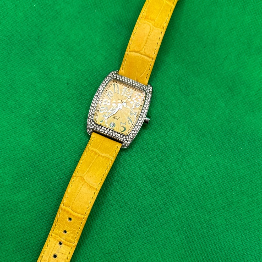Visage Yellow Crocodile-Embossed Watch with Crystal Accents